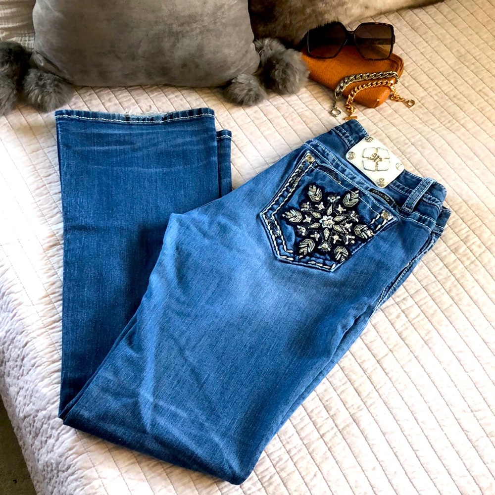 Miss me jeans med wash snowflake print bling signature boot 34”